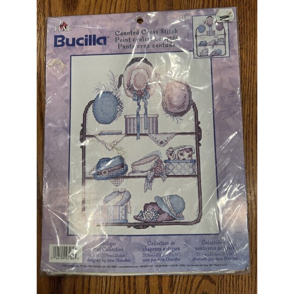Bucilla ANTIQUE HAT COLLECTION Counted Cross Stitch Kit #43189 Sealed 2002 - Picture 1 of 6
